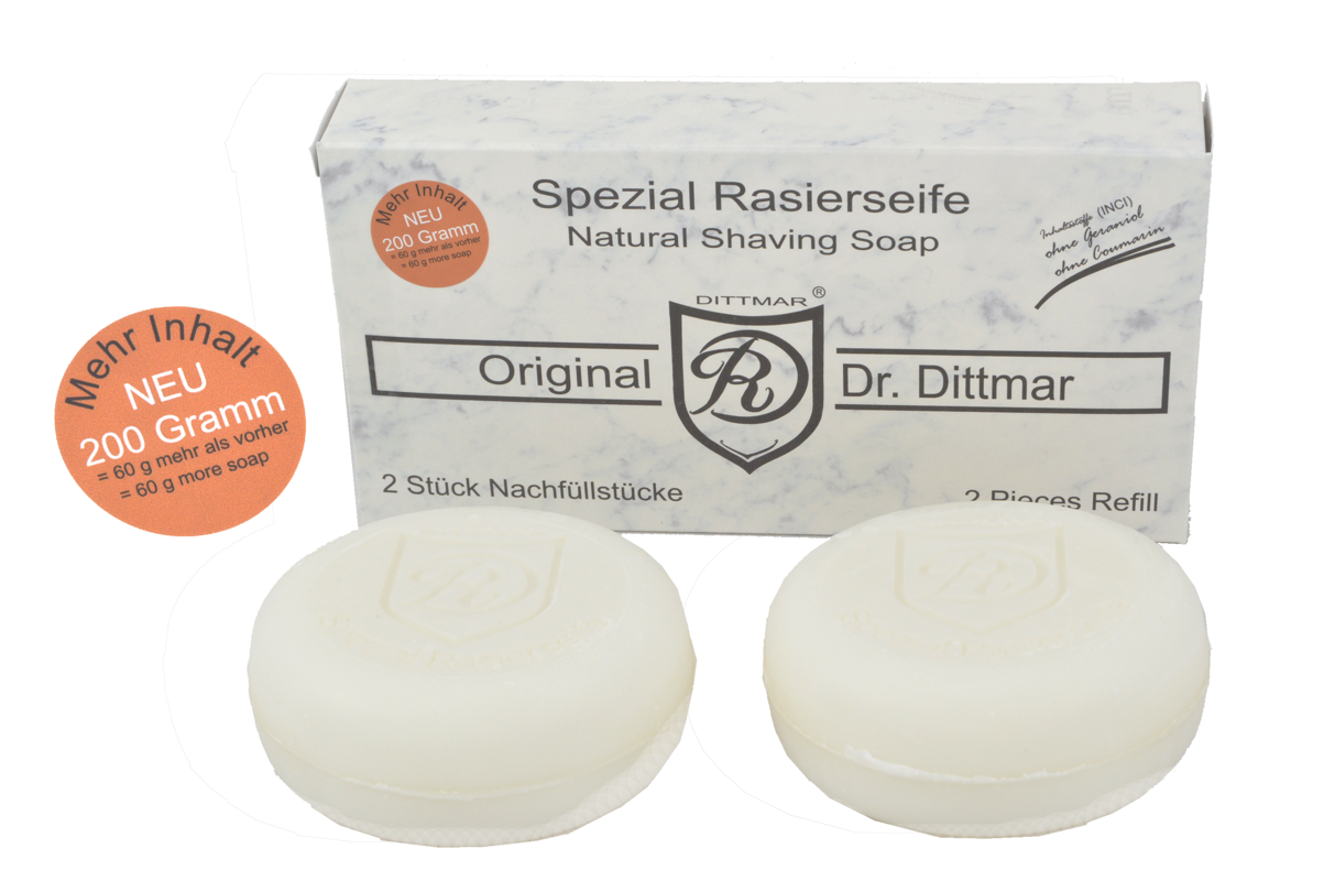 Artikel Bild: MEHR SEIFE:  Dr. Dittmar Spezial-Rasierseife 2 Stück-Refill-Packung