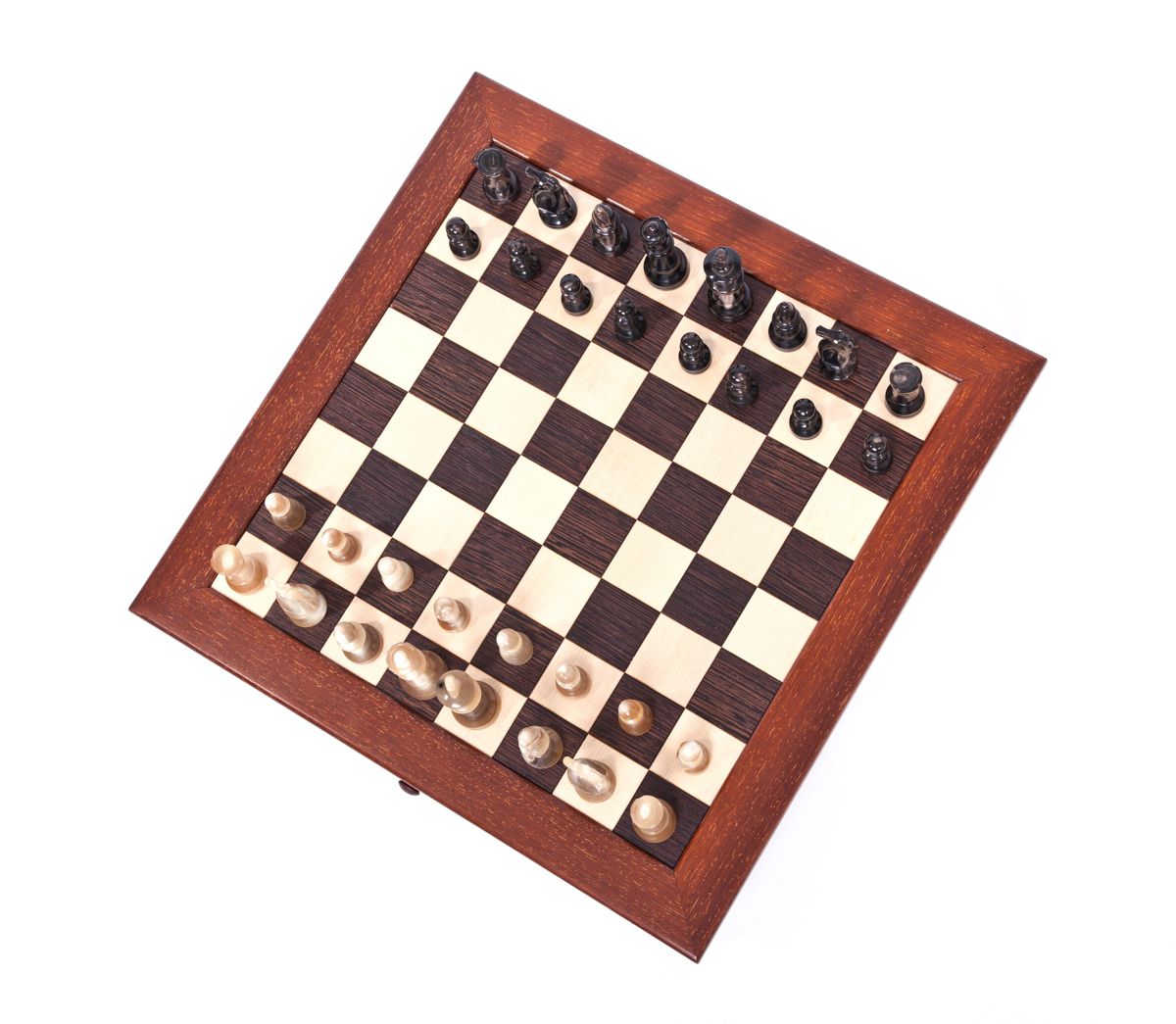Schachspiel mit Schublade und Figuren aus Horn - 1017 - 4 - 0 - 1